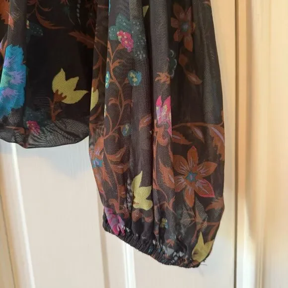 Free People Black Wildflower Honey Mesh Blouson Top Size Small - Picture 6 of 9